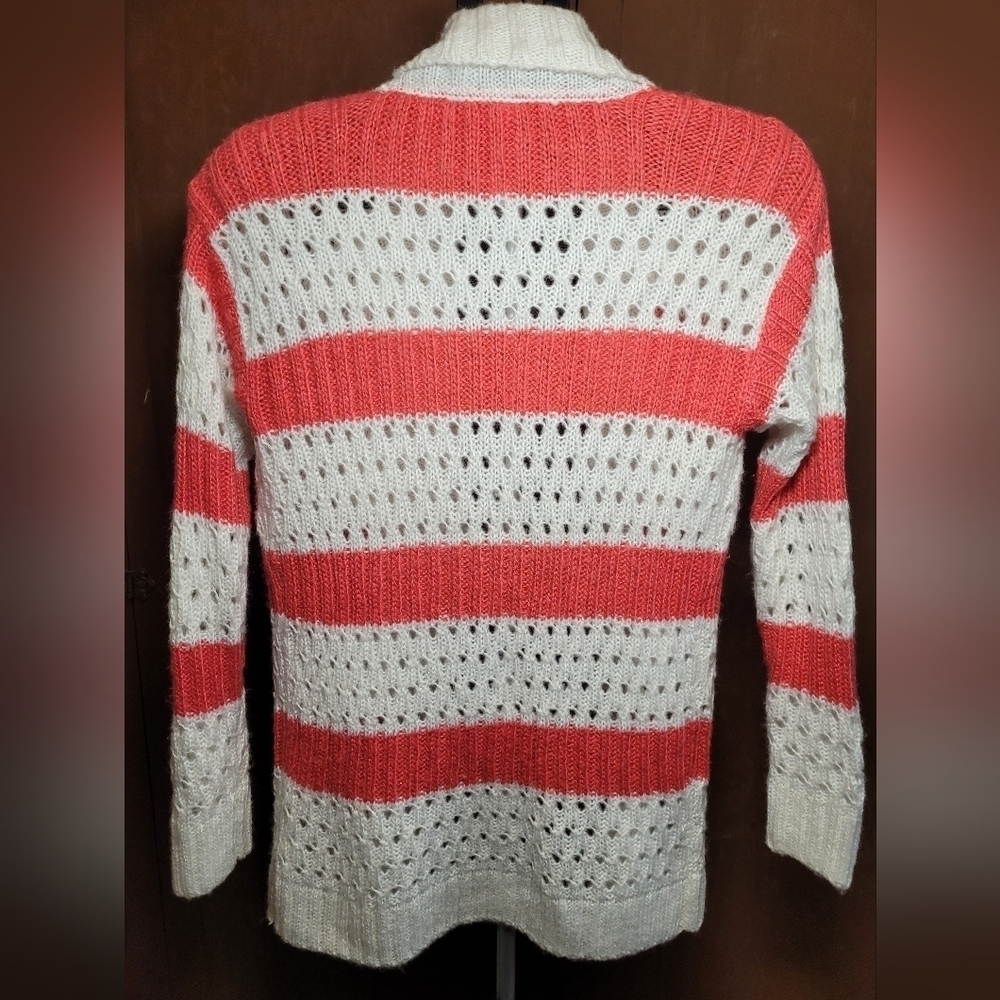 Women's Sz M Aeropostale Open Front Lightweight Cardigan Sweater White Pink EUC - Picture 2 of 3